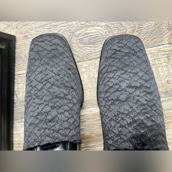 VTG 90s Gothic chic Italian square toe black fabric & leather chunky heels • 7.5 - Picture 10 of 16